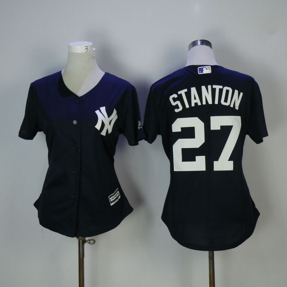 Women New York Yankees #27 Stanton Blue MLB Jerseys->women mlb jersey->Women Jersey